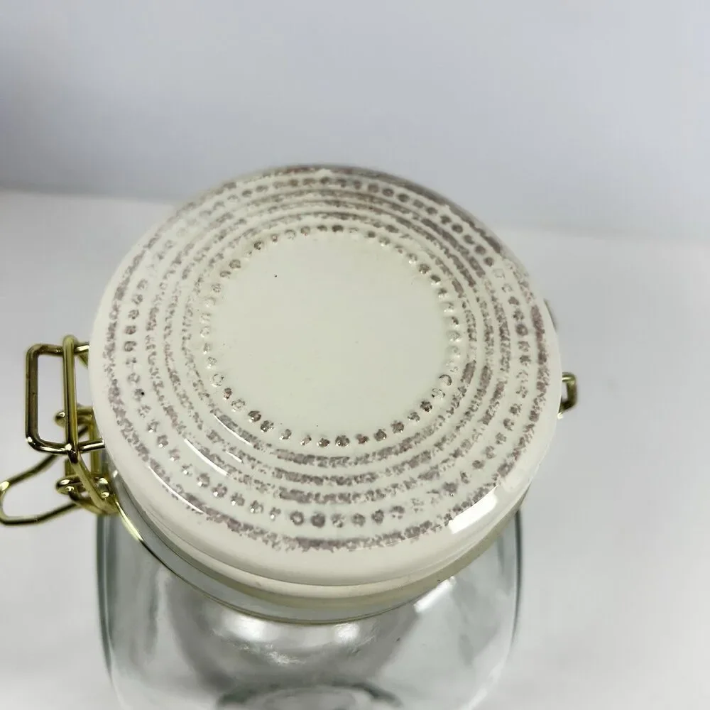 American Atelier Bianca Tile Clear Glass Canister Cookie Jar Gold Wire Bail Lid
